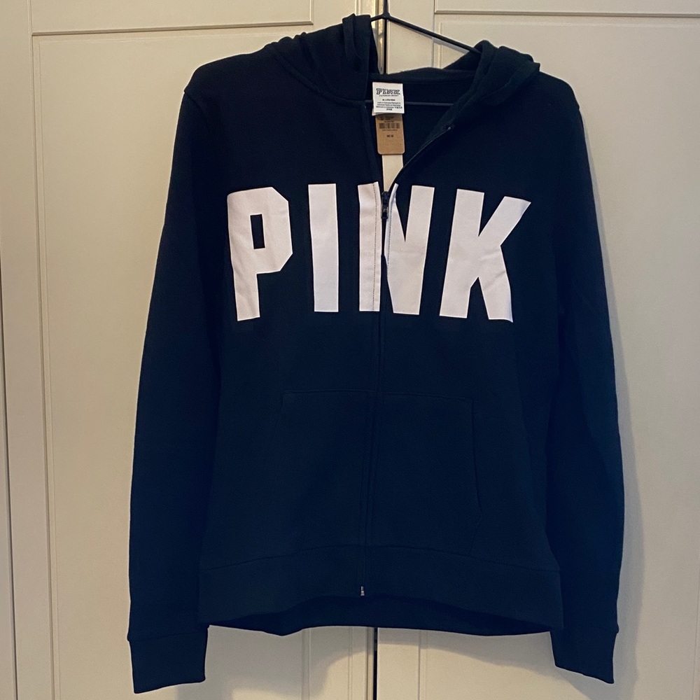 PINK Victoria's Secret Black Hoodie with White Logo